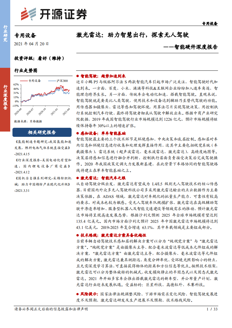 专用设备行业：智能硬件深度报告，助力智慧出行，探索无人驾驶-210420.pdf 第1页
