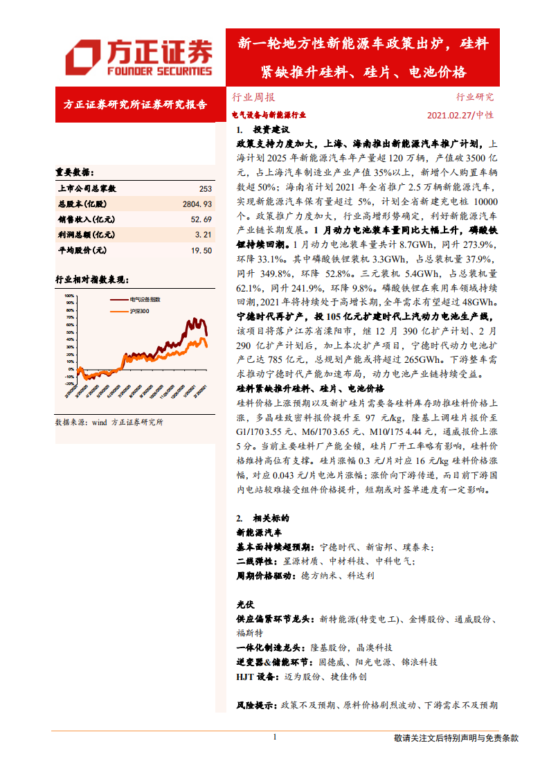 电气设备与新能源行业：新一轮地方性新能源车政策出炉，硅料紧缺推升硅料、硅片、电池价格-210227.pdf 第1页