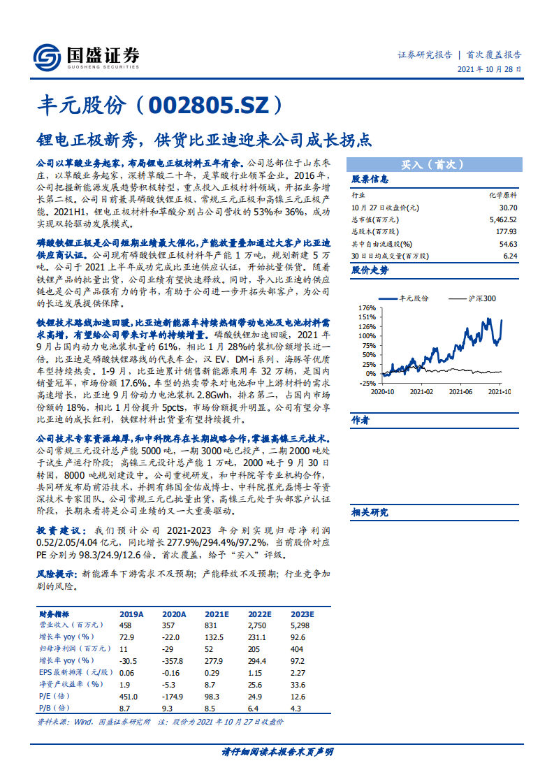 丰元股份-锂电正极新秀，供货比亚迪迎来公司成长拐点-211028.pdf 第1页
