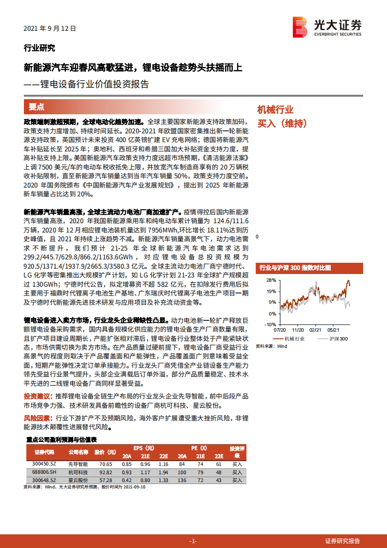 锂电设备行业价值投资报告：新能源汽车迎春风高歌猛进，锂电设备趁势头扶摇而上-210912.pdf 第1页