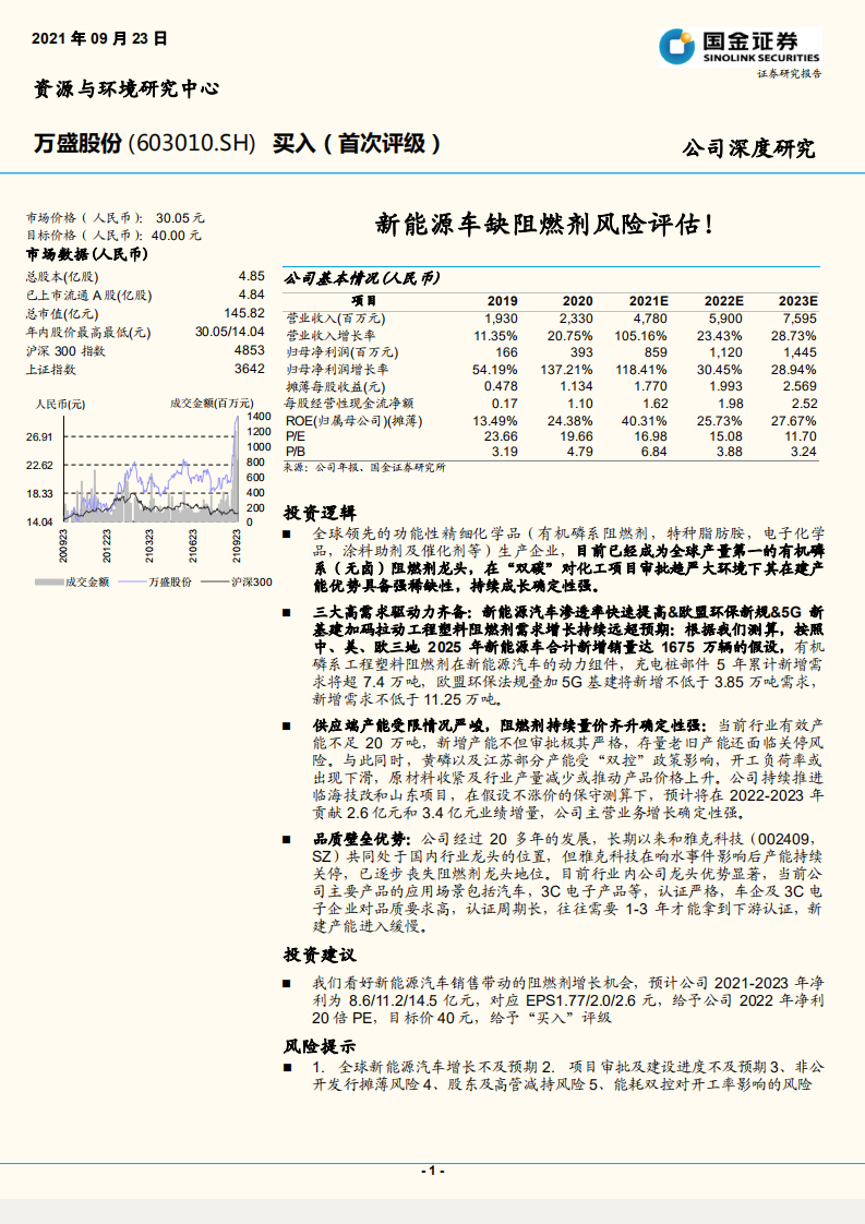 万盛股份-新能源车缺阻燃剂风险评估！-210923.pdf 第1页
