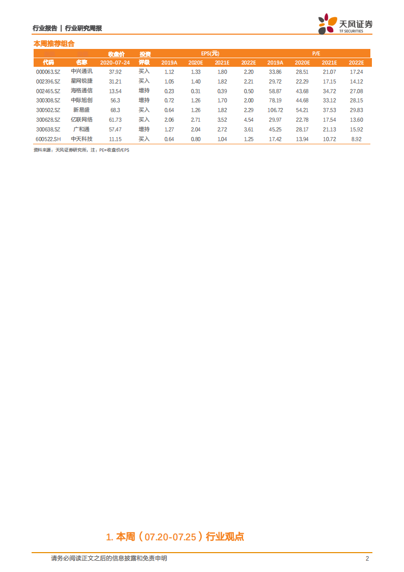 通信行业：5G+云计算持续加速发展，围绕中报业绩布局高景气细分领域-20200726.pdf 第2页