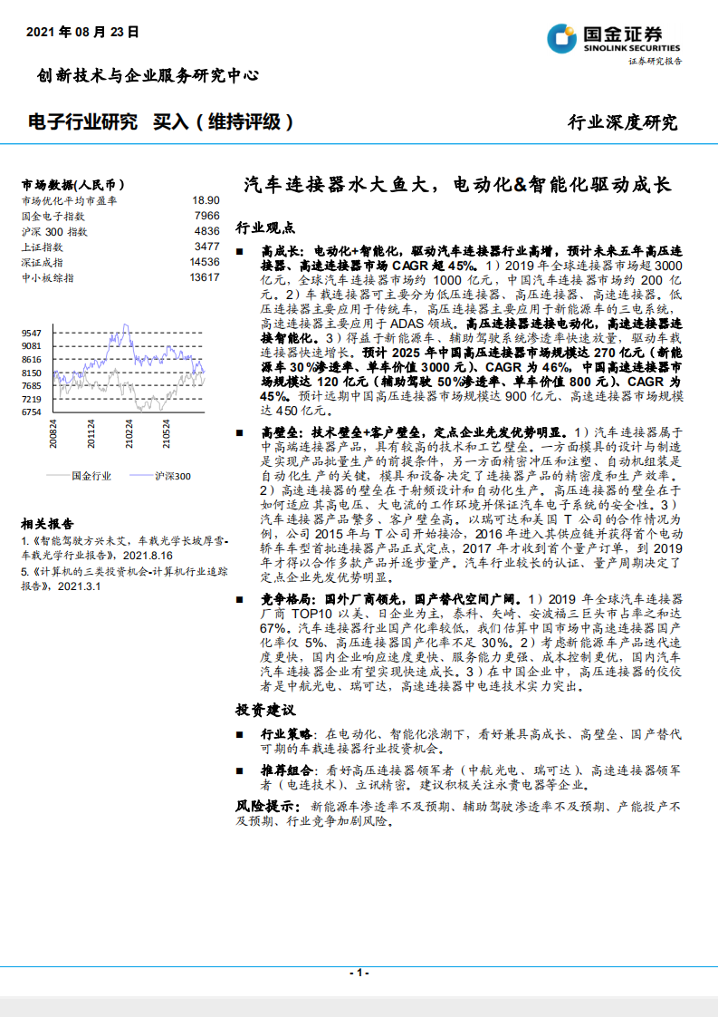 电子行业：汽车连接器水大鱼大，电动化&智能化驱动成长-210823.pdf 第1页