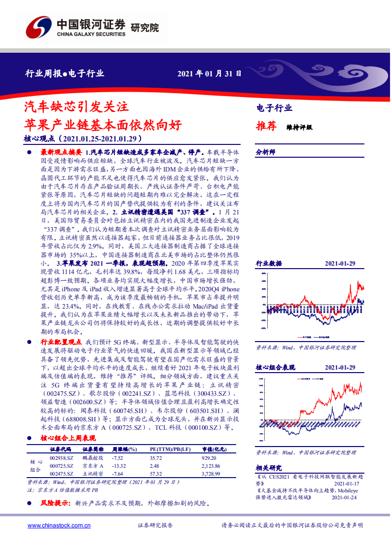 电子行业：汽车缺芯引发关注，苹果产业链基本面依然向好-210131.pdf 第1页