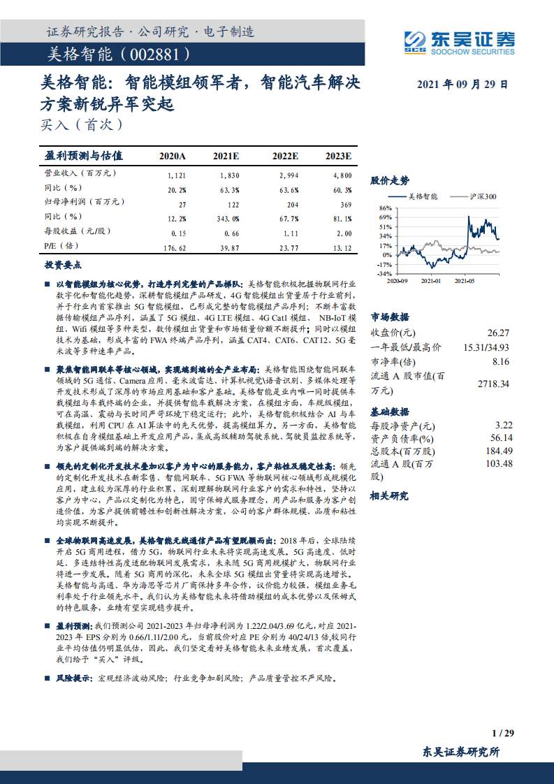 美格智能-智能模组领军者，智能汽车解决方案新锐异军突起-210929.pdf 第1页