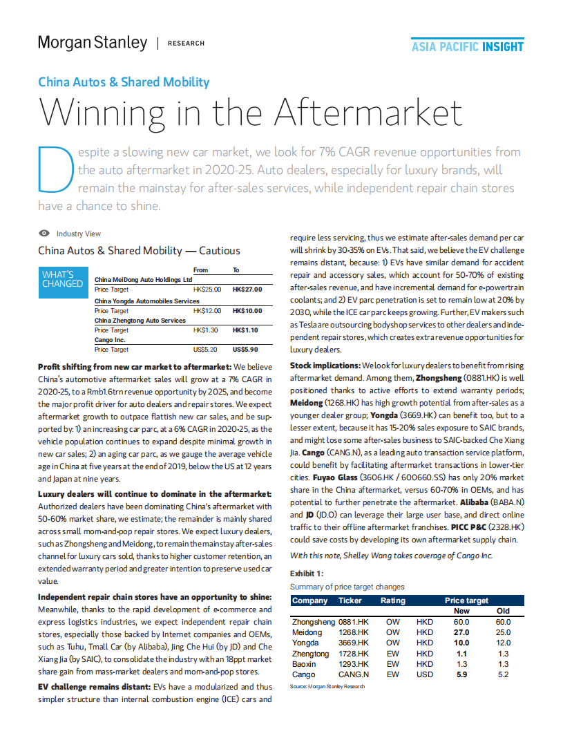 摩根士丹利：中国汽车与共享出行行业：赢得售后市场（英文版）.pdf 第3页