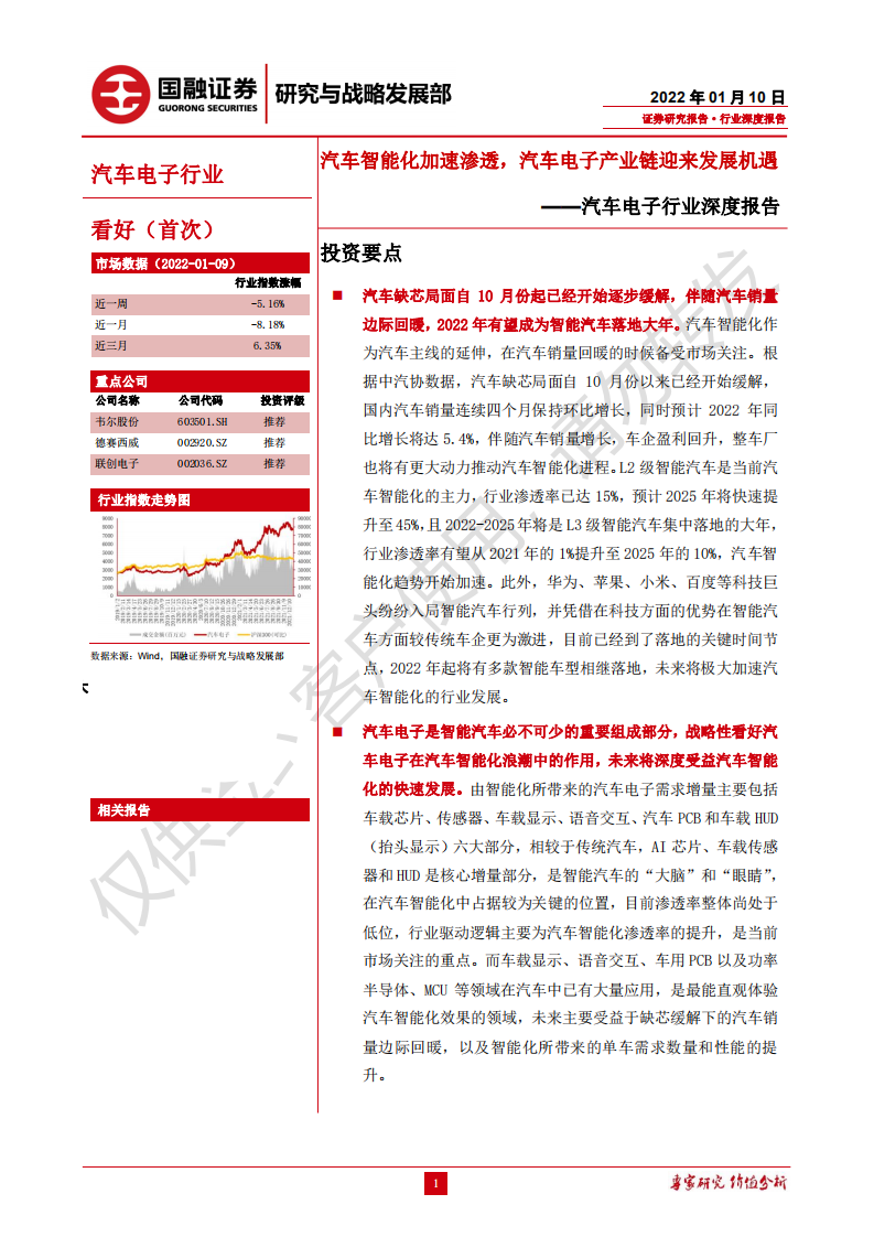 汽车电子行业深度报告：汽车智能化加速渗透，汽车电子产业链迎来发展机遇-220110.pdf 第1页