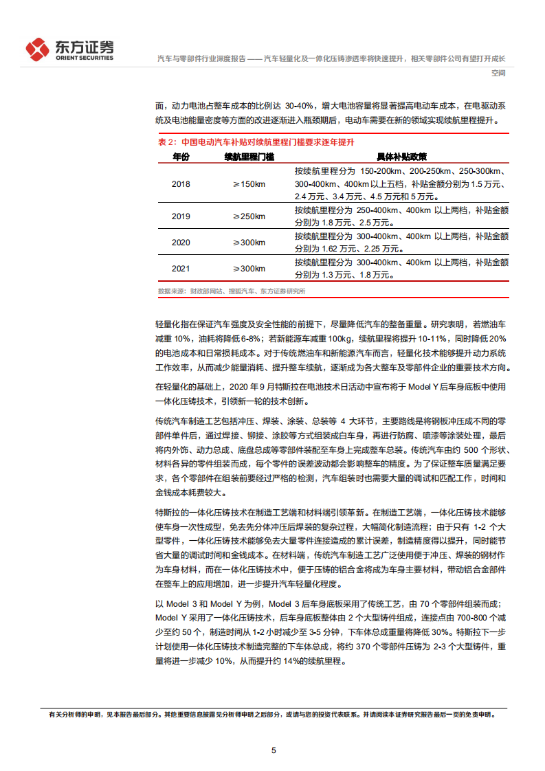 汽车轻量化及一体化压铸件行业分析：汽车轻量化及一体化压铸渗透率将快速提升，相关零部件公司有望打开成长空间-20220117.pdf 第5页
