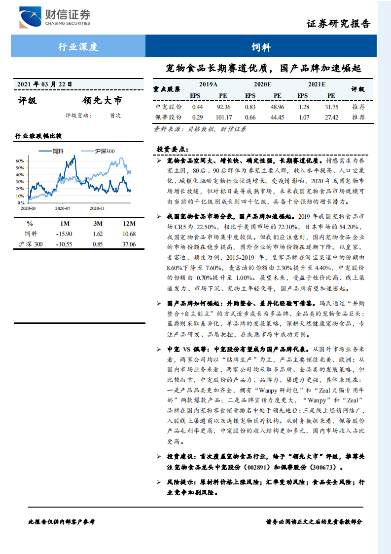 饲料行业：宠物食品长期赛道优质，国产品牌加速崛起-210322.pdf 第1页