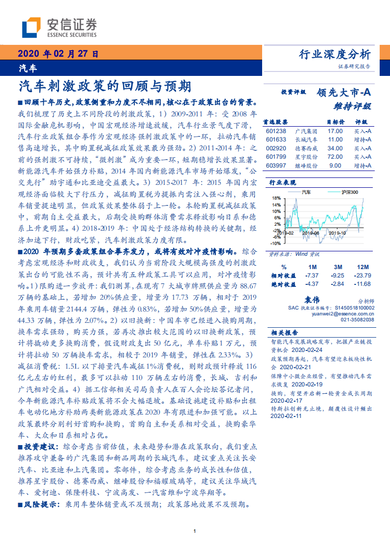 汽车行业：汽车刺激政策的回顾与预期-200227.pdf 第1页