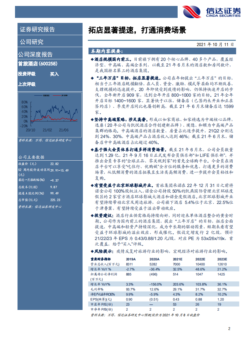 首旅酒店-公司深度报告：拓店显著提速，打通消费场景-211011.pdf 第2页