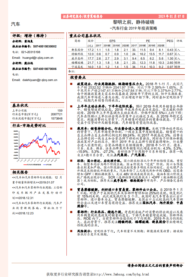 汽车行业2019年投资策略：黎明之前，静待破晓-190107.pdf 第1页