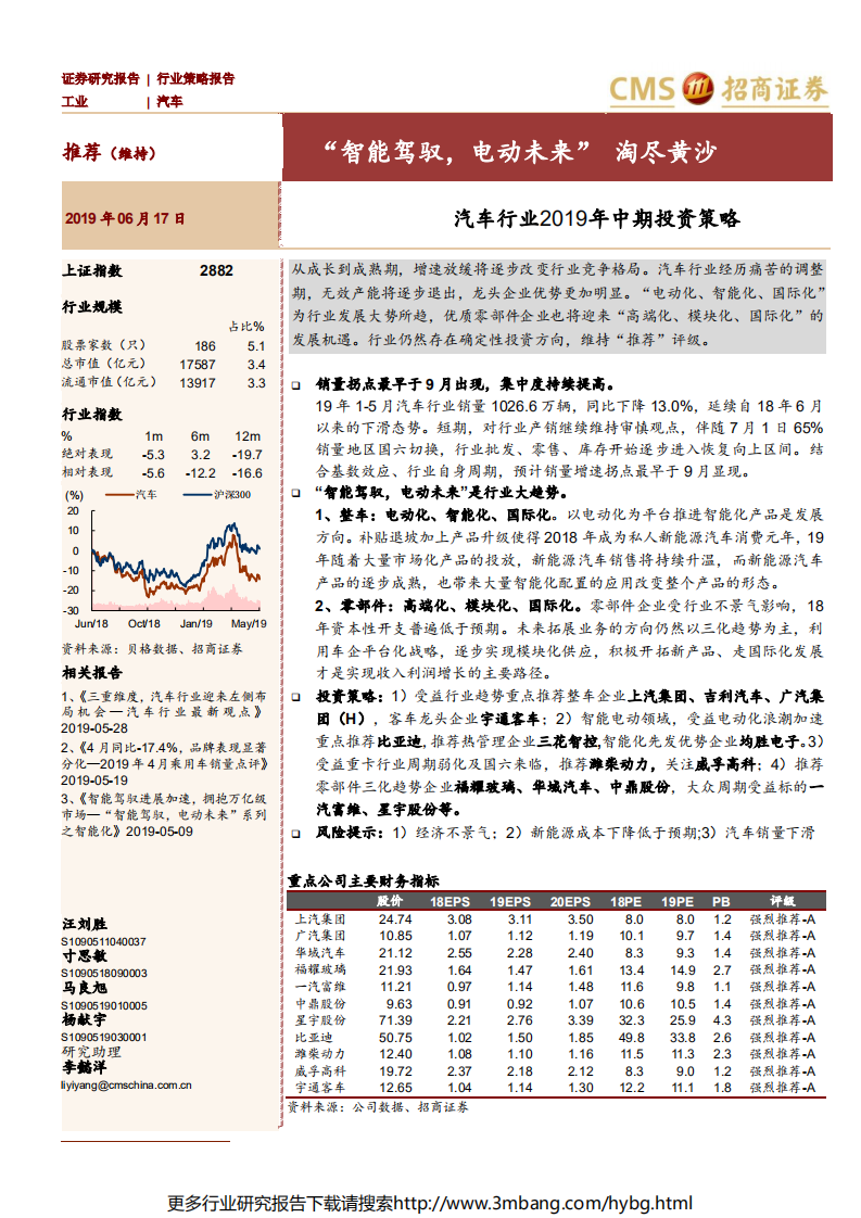 汽车行业2019年中期投资策略：“智能驾驭，电动未来” 淘尽黄沙-190617.pdf 第1页