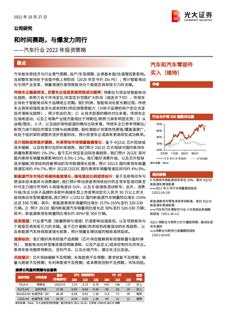 汽车行业2022年投资策略：和时间赛跑，与爆发力同行-211027.pdf 第1页