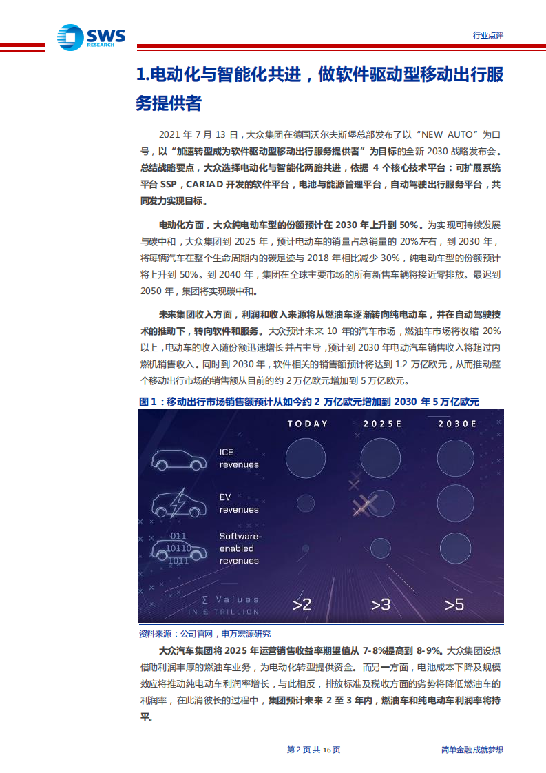 汽车行业大众汽车2030年战略点评：聚焦纯电动和软件服务，大众集团发布2030年战略规划-210718.pdf 第2页