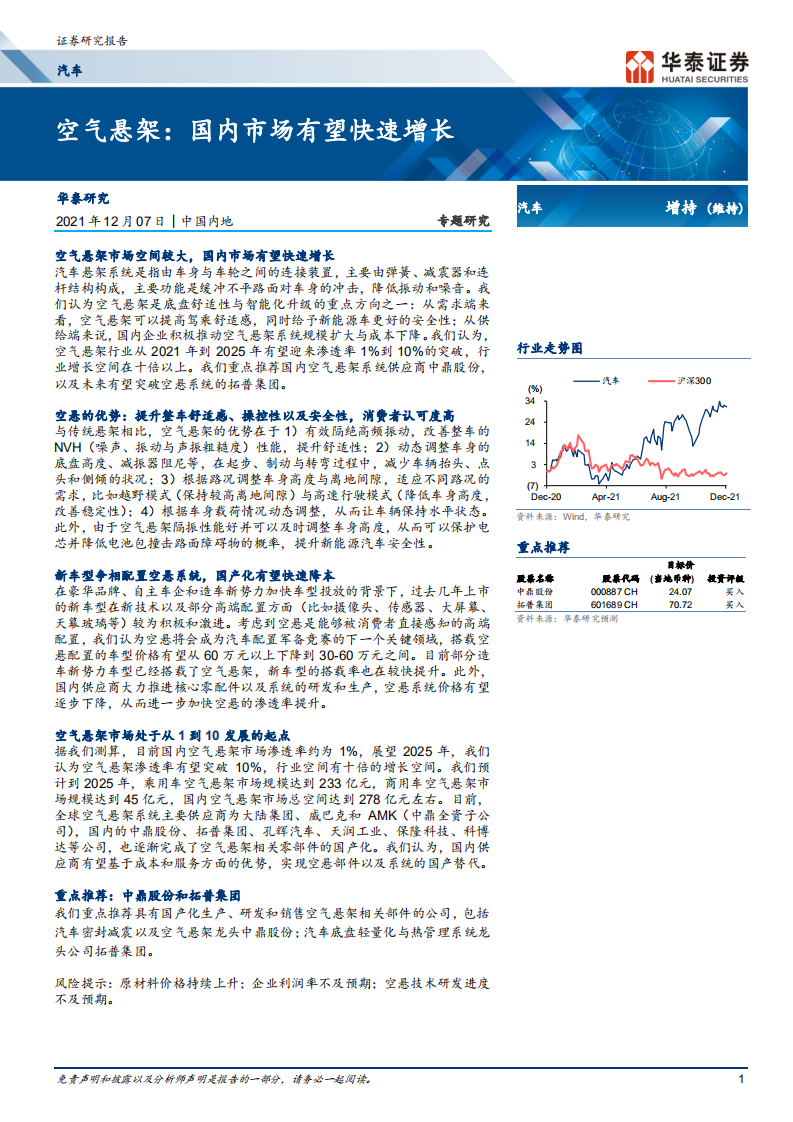 汽车行业专题研究： 空气悬架，国内市场有望快速增长-211207.pdf 第1页