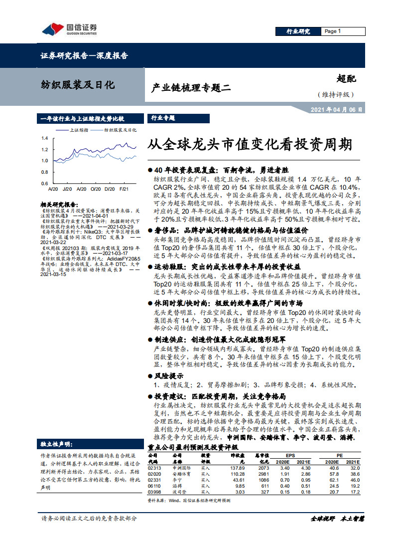 纺织服装及日化行业产业链梳理专题二：从全球龙头市值变化看投资周期-210406.pdf 第1页