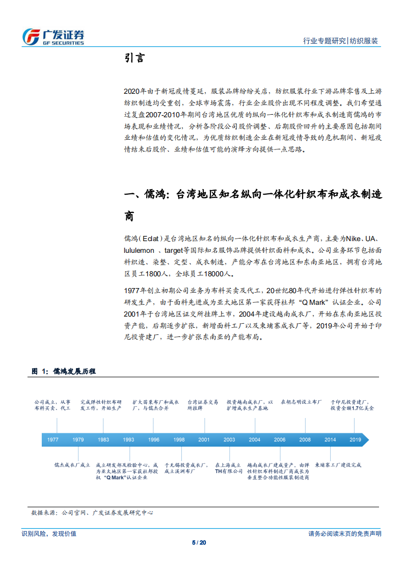 纺织服装行业：以史为鉴，从儒鸿金融危机前后市场表现看纺织制造龙头股价的可能演绎方向-200420.pdf 第5页