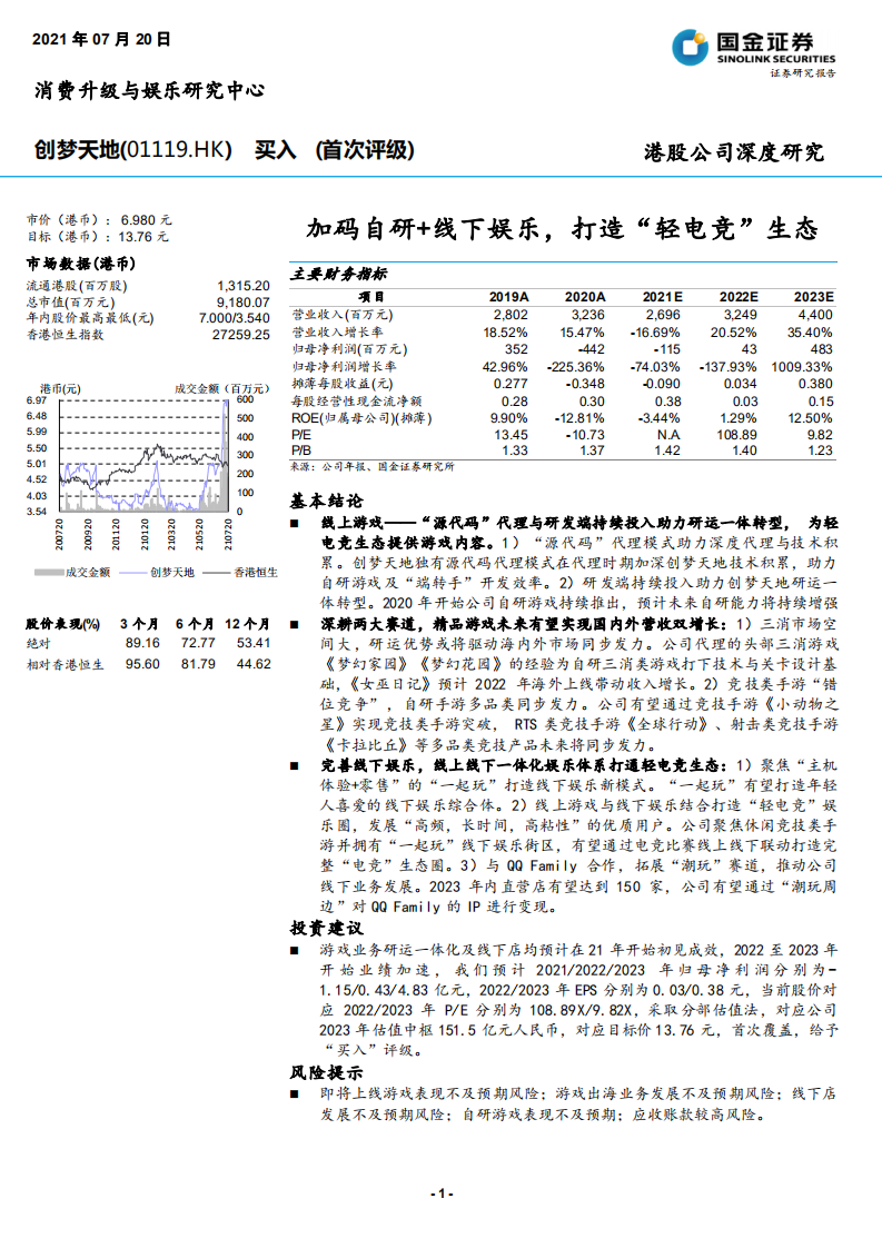 创梦天地-加码自研+线下娱乐，打造&ldquo;轻电竞&rdquo;生态-210720.pdf 第1页