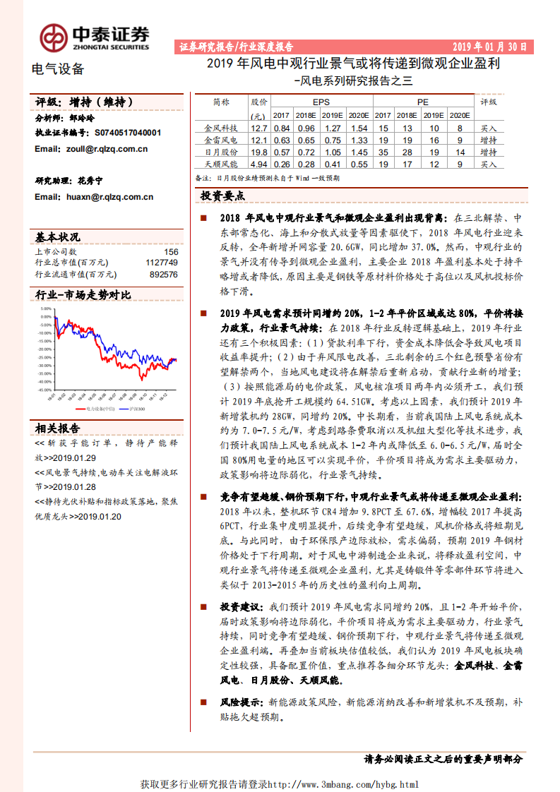 电气设备行业风电系列研究报告之三：2019年风电中观行业景气或将传递到微观企业盈利-190130.pdf 第1页