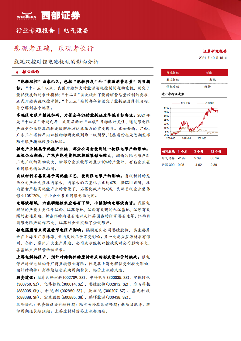 电气设备行业能耗双控对锂电池板块的影响分析：悲观者正确，乐观者长-20211015.pdf 第1页