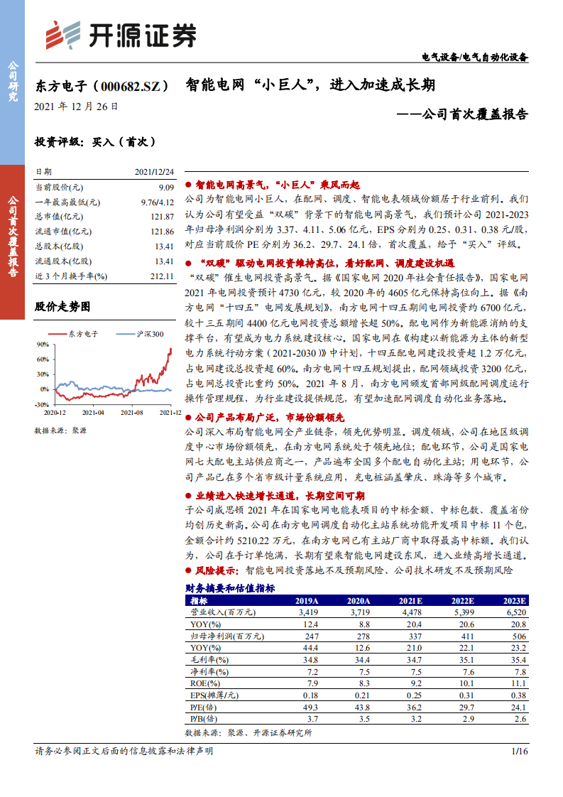 东方电子-公司首次覆盖报告：智能电网“小巨人”-211226.pdf 第1页