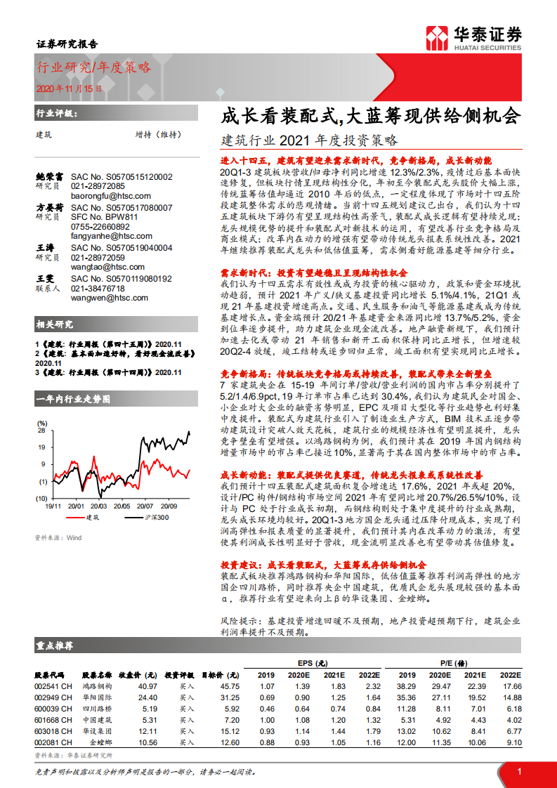建筑行业2021年度投资策略：成长看装配式，大蓝筹现供给侧机会-20201115.pdf 第1页