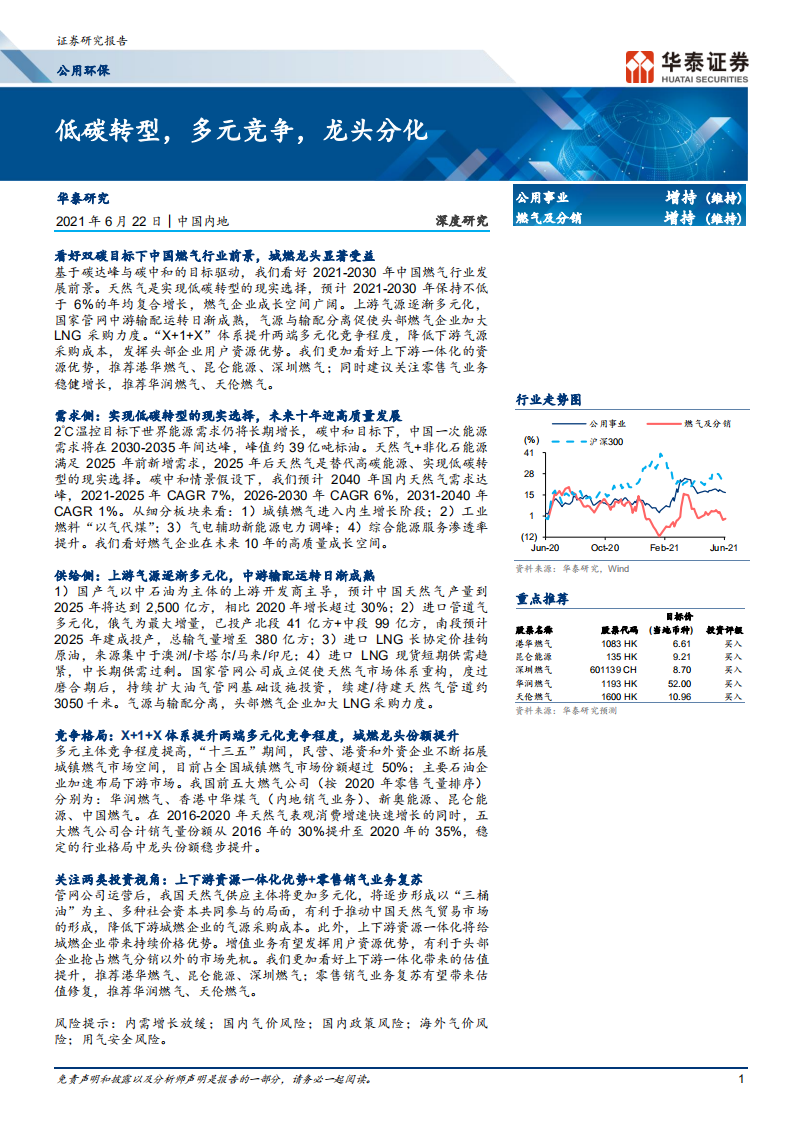 公用环保行业：低碳转型，多元竞争，龙头分化-210622.pdf 第1页