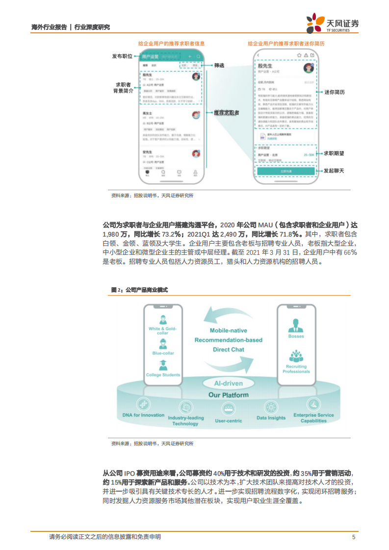 互联网行业：BOSS直聘，立足移动时代，AI 推荐+直聊引领新时代招聘模式，打造中国最大在线招聘平台-210610.pdf 第5页