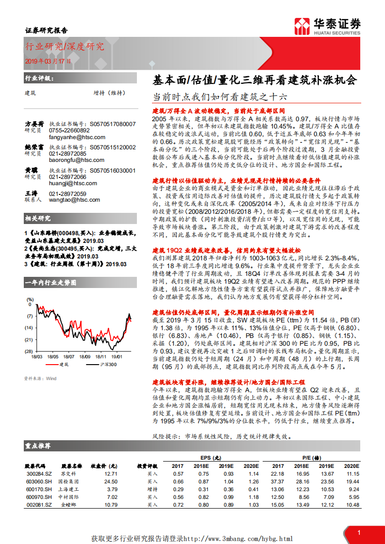 建筑行业：当前时点我们如何看建筑之十六，基本面、估值、量化三维再看建筑补涨机会-190317.pdf 第1页