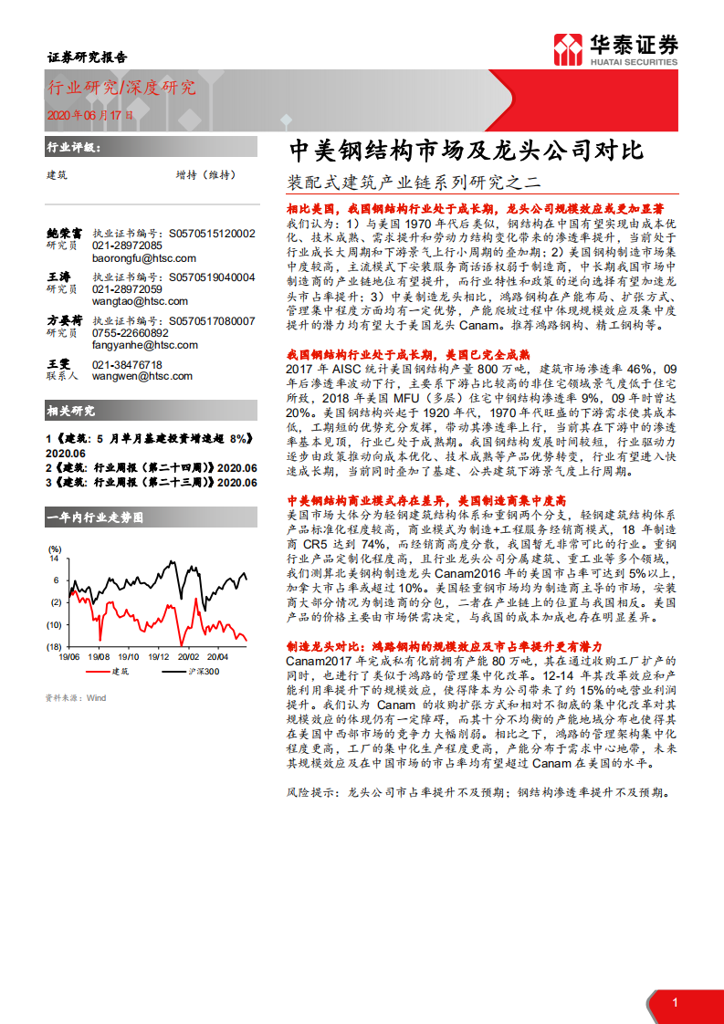 建筑行业装配式建筑产业链系列研究之二：中美钢结构市场及龙头公司对比-200617.pdf 第1页