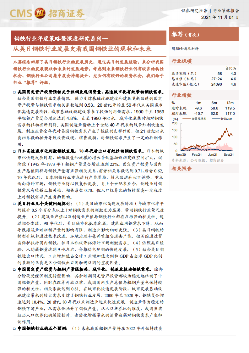 钢铁行业年度策略暨深度研究系列一：从美日钢铁行业发展史看我国钢铁业的现状和未来-20211101.pdf 第1页