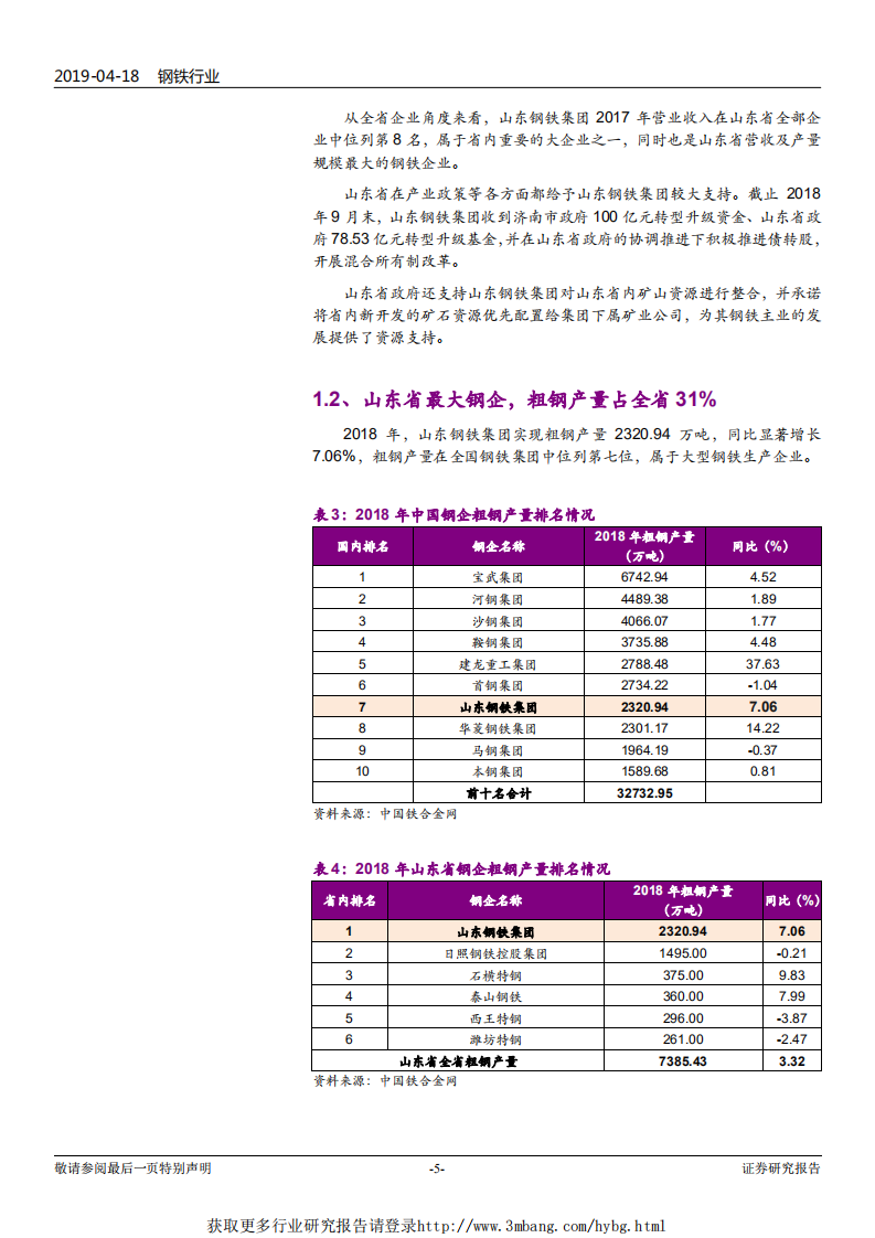钢铁行业山东钢铁集团专题研究：&ldquo;止血&rdquo;减负进行时，盈利能力有望持续改善-190418.pdf 第5页