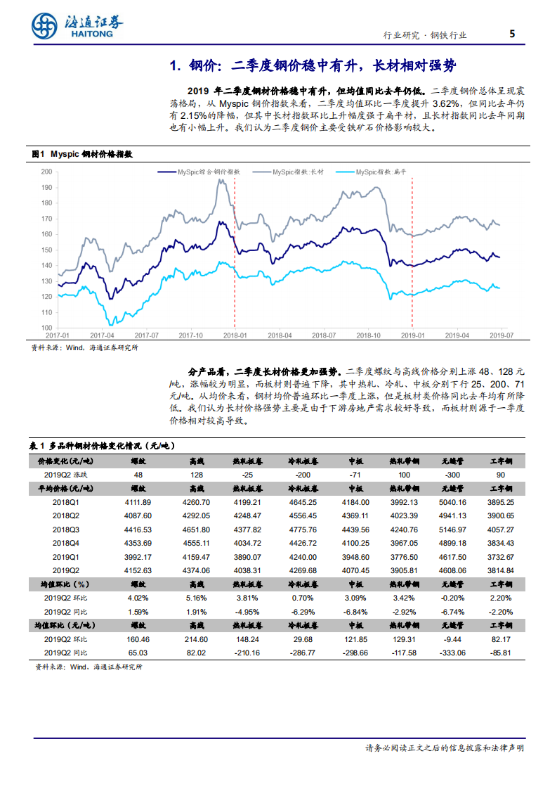 钢铁行业专题报告：预计下半年板块盈利下行，建议关注细分领域机会-190731.pdf 第5页