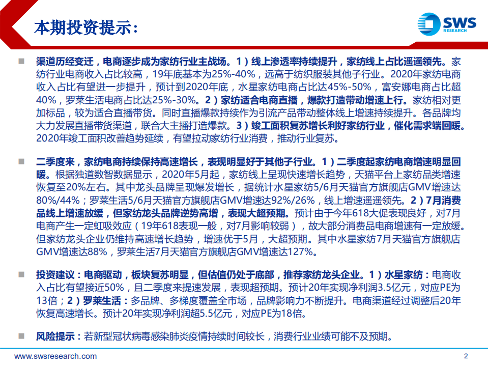 家纺行业跟踪报告：电商驱动，直播助力，家纺行业蓄势待发-20200825.pdf 第2页
