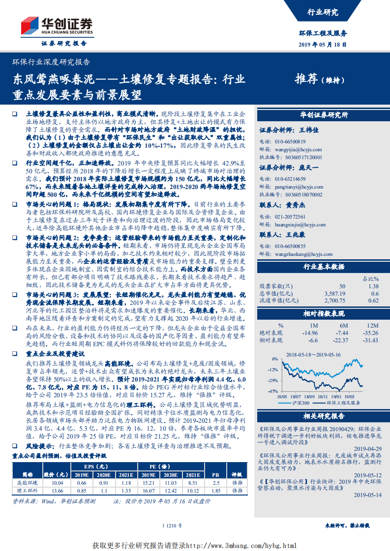 环保行业深度研究报告：东风莺燕啄春泥，土壤修复专题报告，行业重点发展要素与前景展望-190518.pdf 第1页