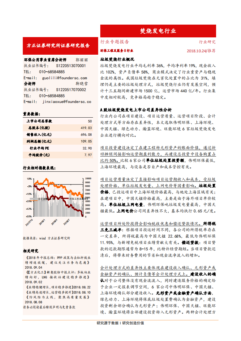 垃圾焚烧发电行业：环保细分行业横向比较系列研究-181024.pdf 第1页