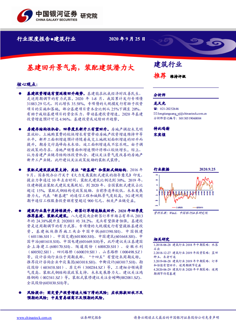建筑行业：基建回升景气高，装配建筑潜力大-20200925.pdf 第1页