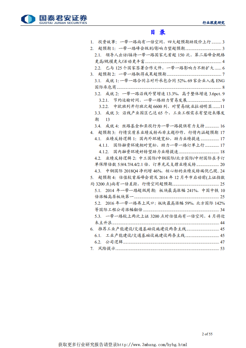 建筑工程行业：一带一路较最高估值尚有一倍差距，四大超预期重估长期价值-190409.pdf 第2页