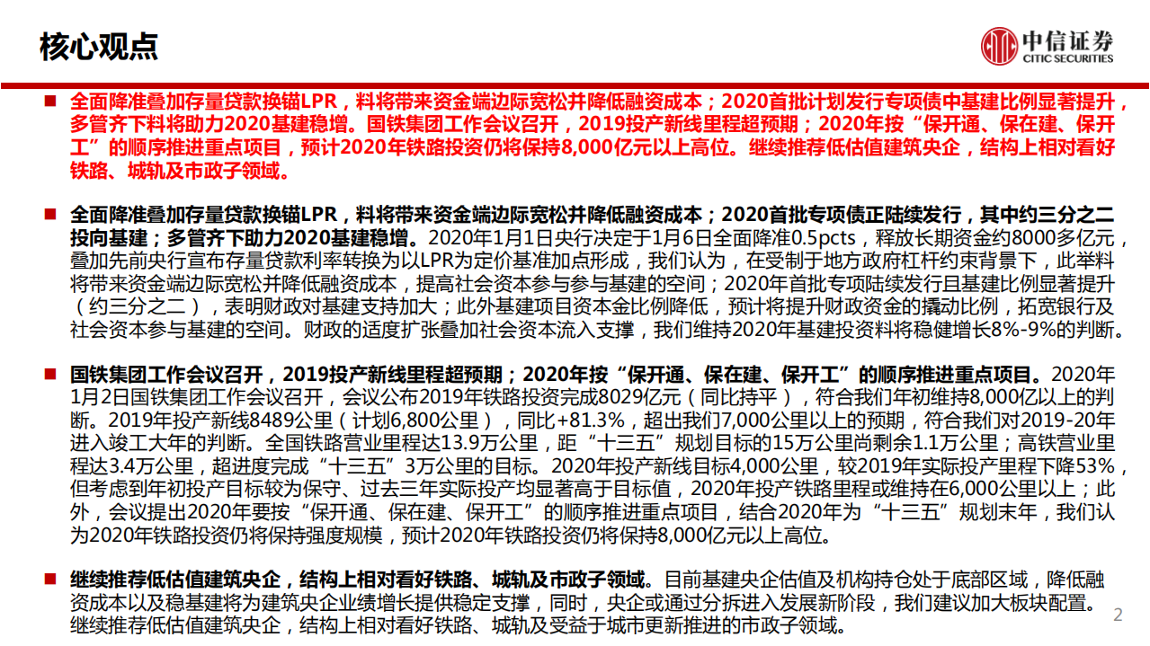 建筑行业：布局基建基本面、估值双击机会，国铁集团工作会议召开-200107.pdf 第2页