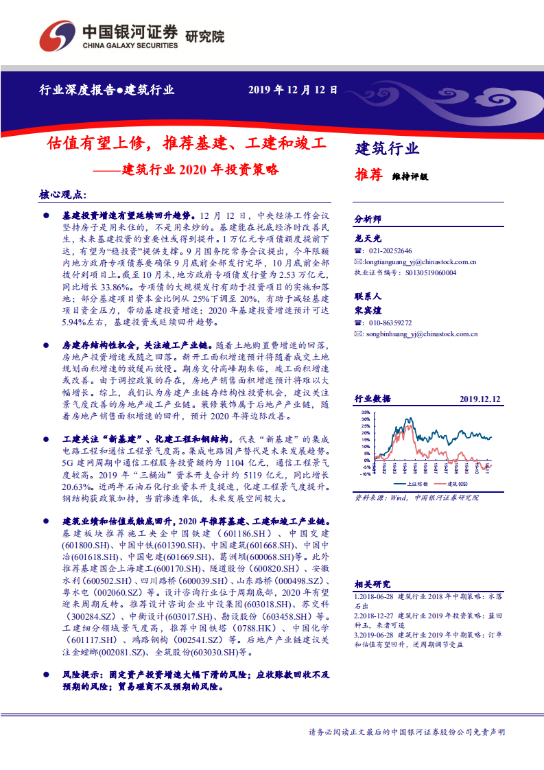 建筑行业2020年投资策略：估值有望上修，推荐基建、工建和竣工-191212.pdf 第1页