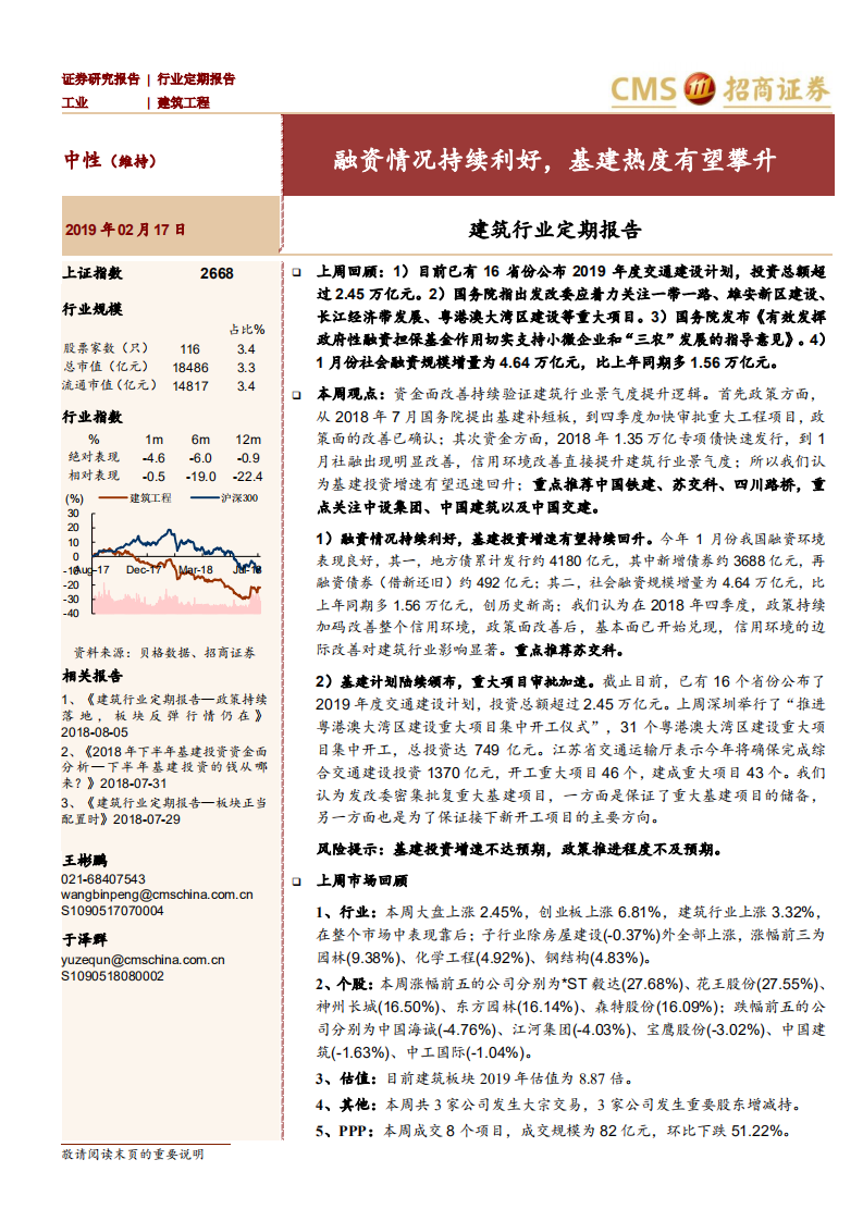 建筑行业定期报告：融资情况持续利好，基建热度有望攀升.pdf 第1页