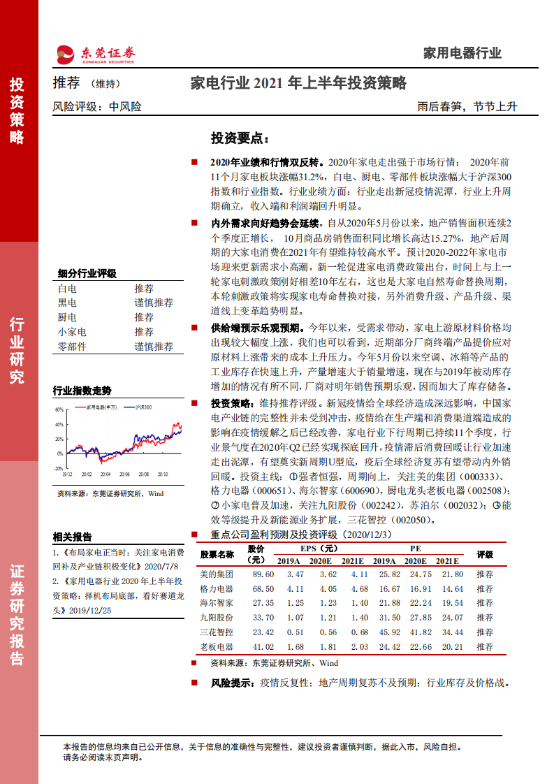 家电行业2021年上半年投资策略：雨后春笋，节节上升.pdf 第1页