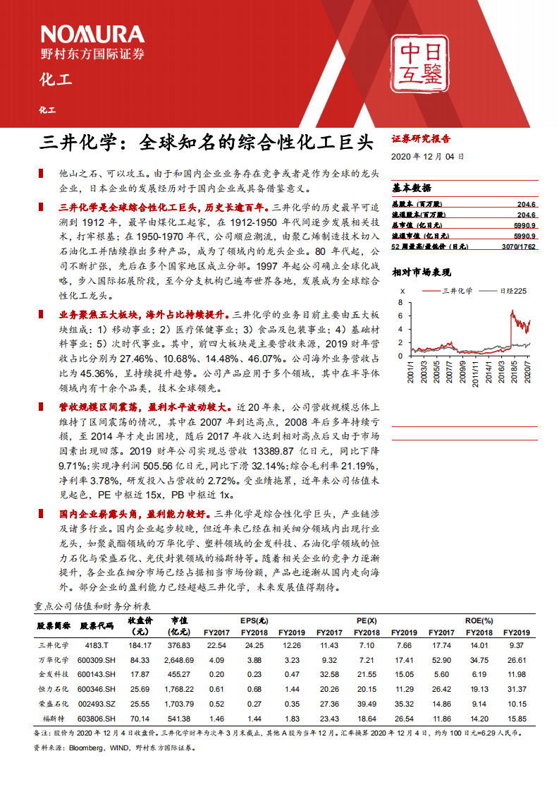 化工行业：三井化学，全球知名的综合性化工巨头-20201204.pdf 第1页