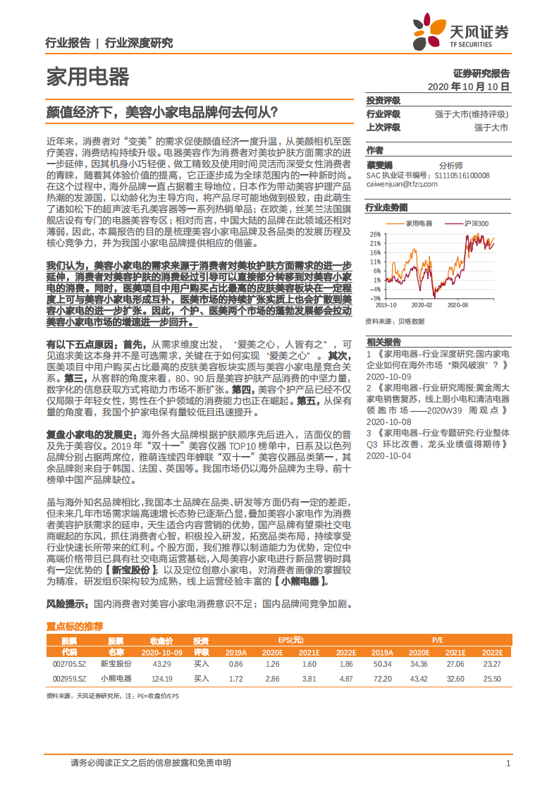 家用电器行业：颜值经济下，美容小家电品牌何去何从？-20201010.pdf 第1页