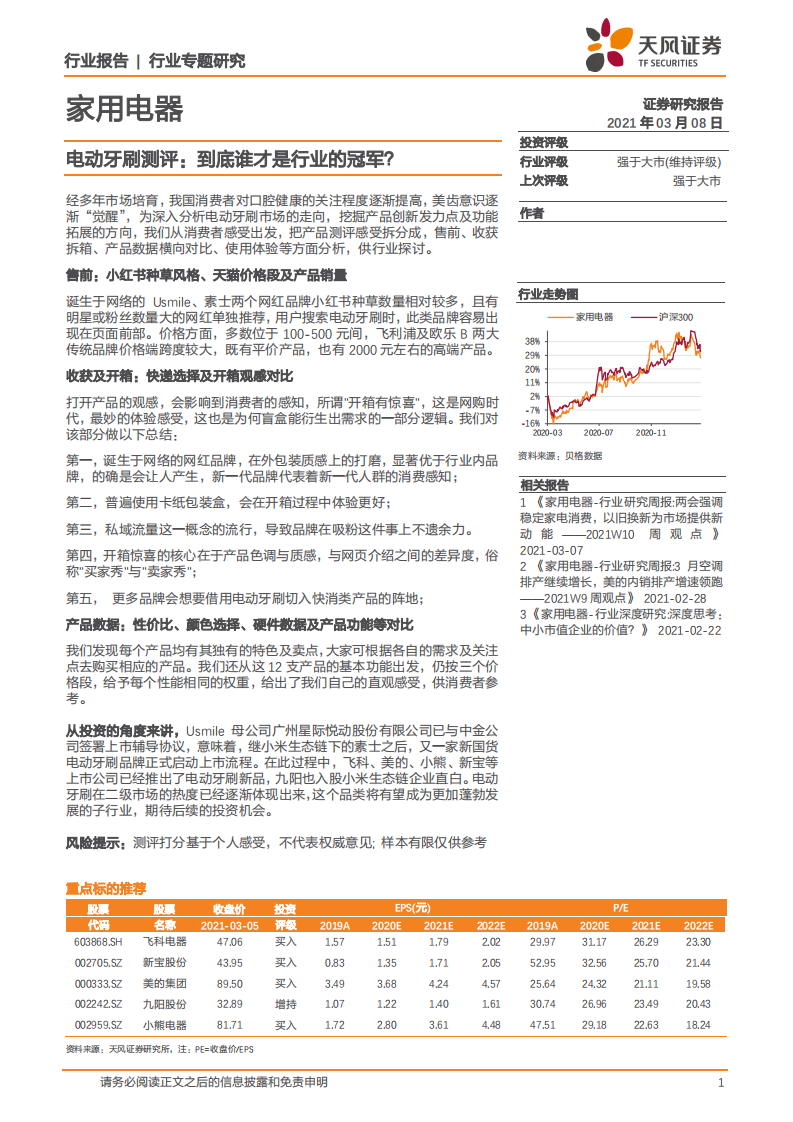 家用电器行业专题研究：电动牙刷测评，到底谁才是行业的冠军？-210308.pdf 第1页