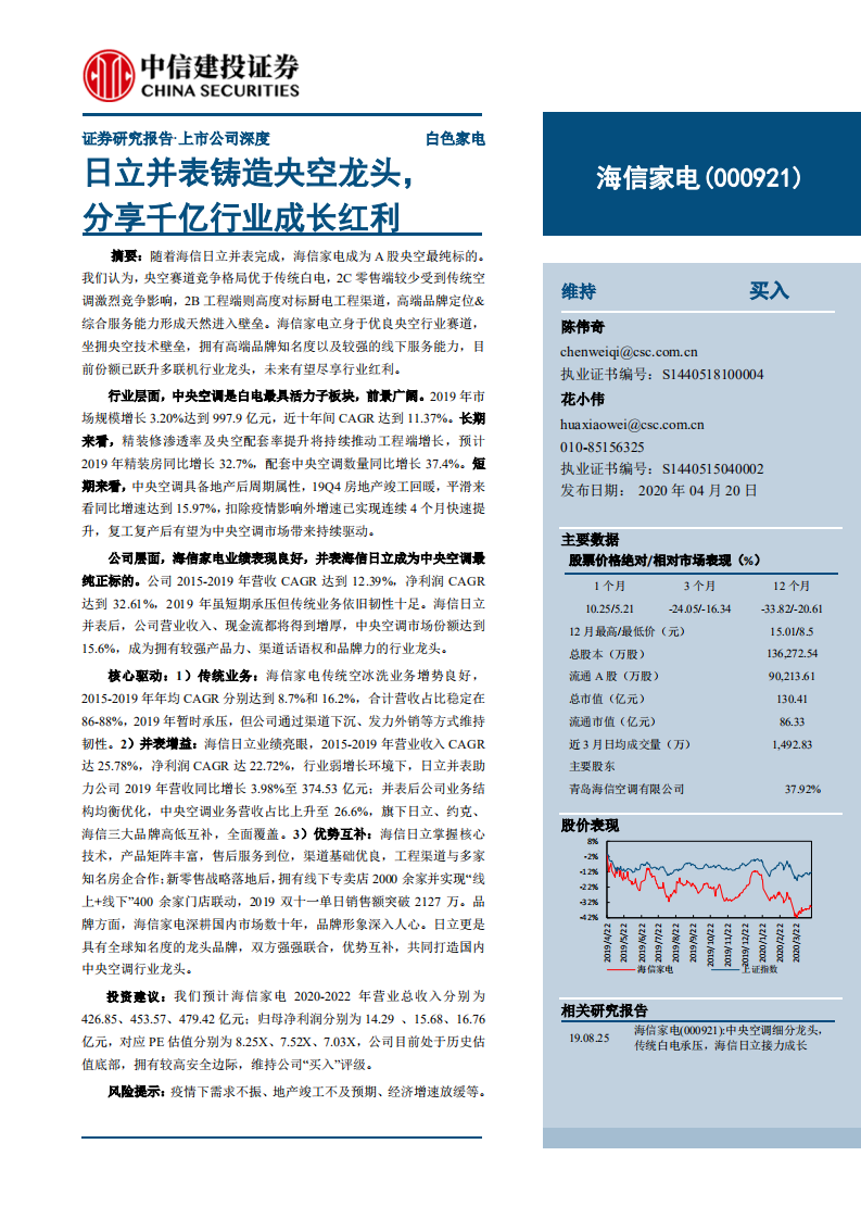 海信家电-日立并表铸造央空龙头，分享千亿行业成长红利-200420.pdf 第1页