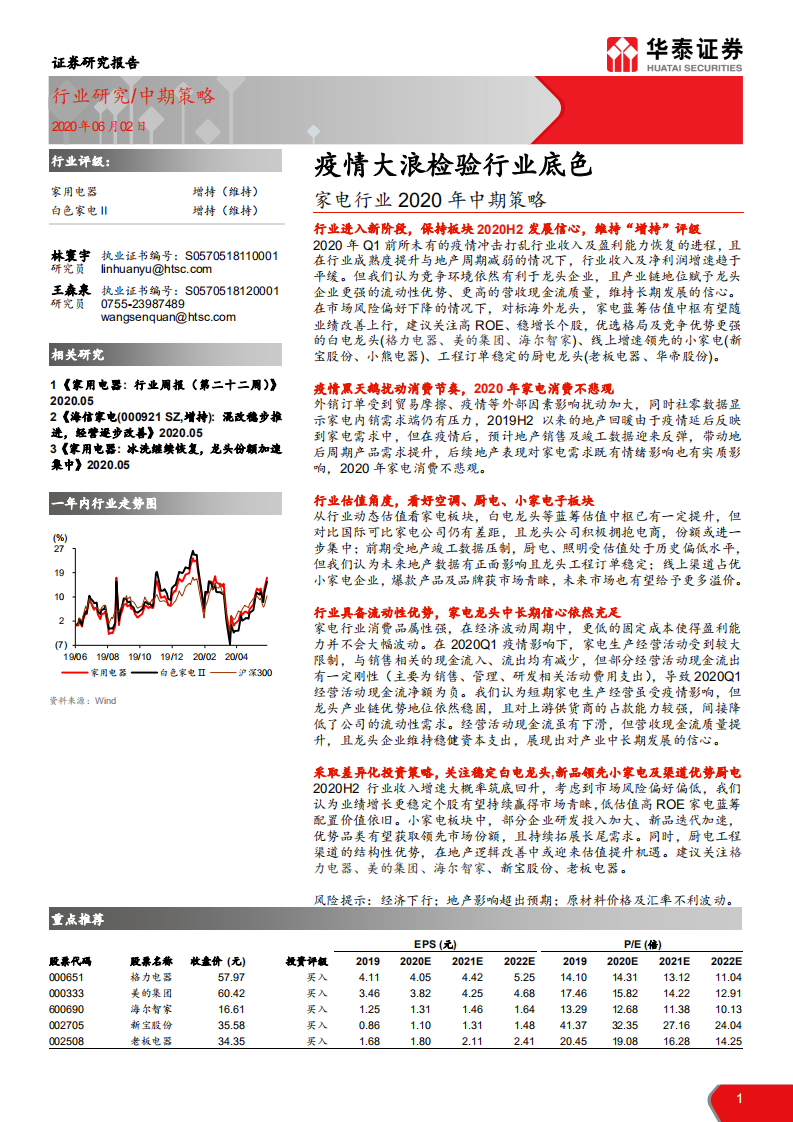 家电行业2020年中期策略： 疫情大浪检验行业底色-200602.pdf 第1页