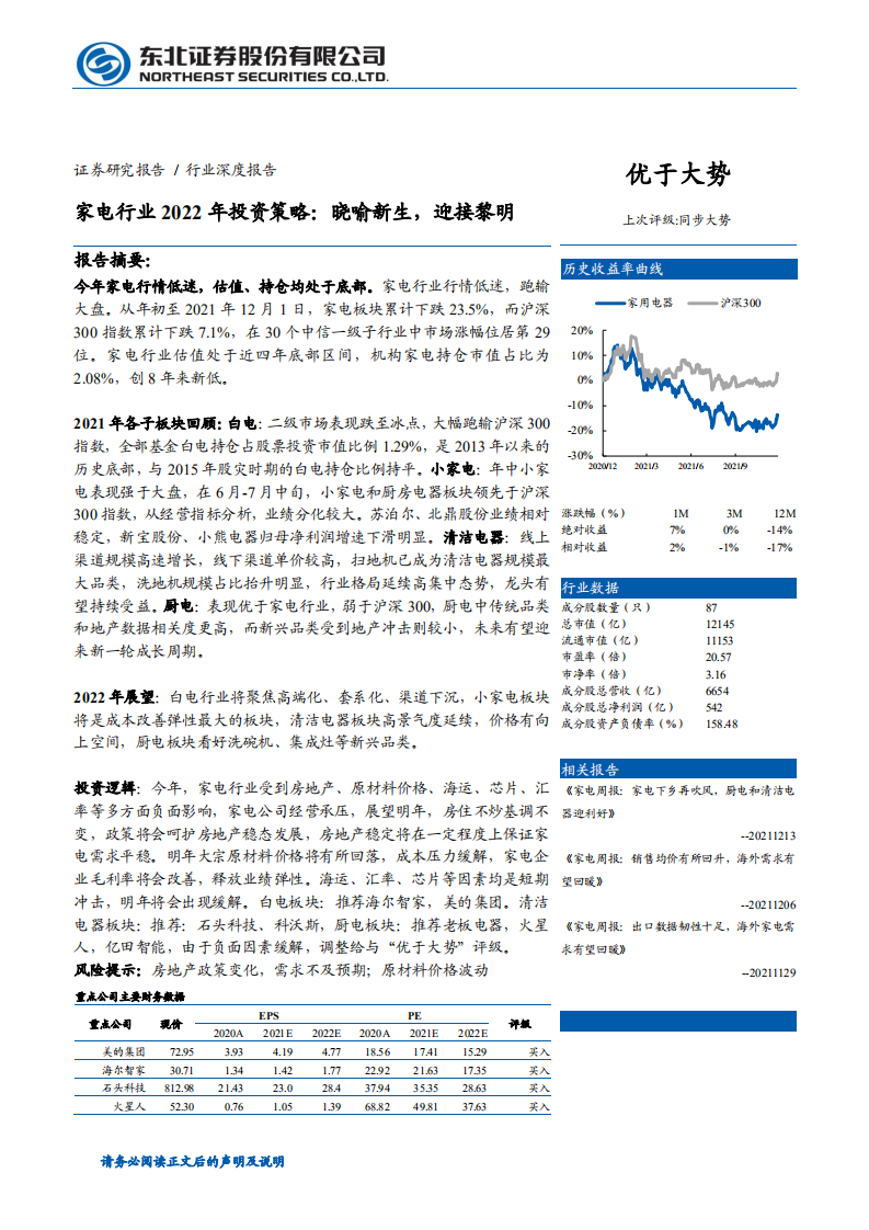 家电行业2022年投资策略：晓喻新生，迎接黎明-211213.pdf 第1页