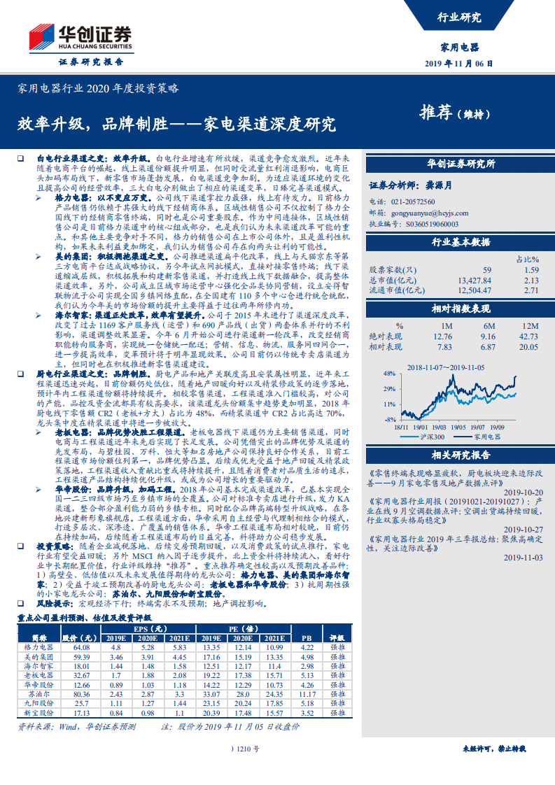 家用电器行业2020年度投资策略：家电渠道深度研究，效率升级，品牌制胜-191106.pdf 第1页
